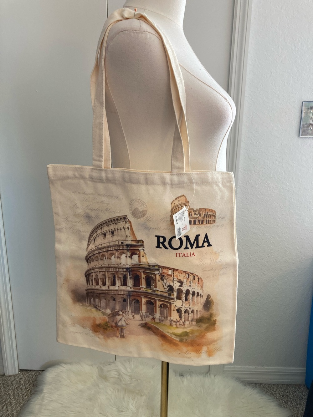 Roma Italia Canvas Tote Bag in Cream